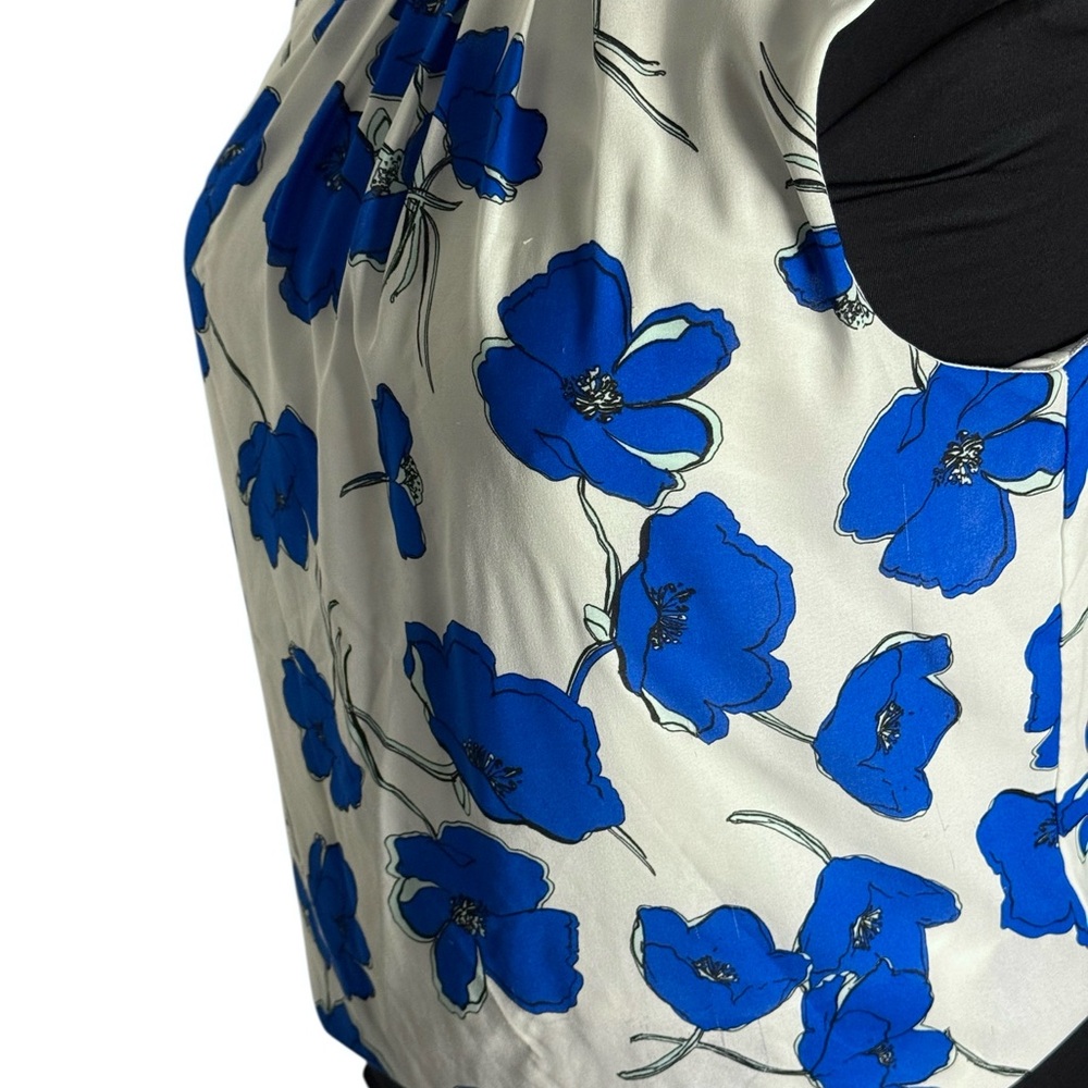 Liz Claiborne career Floral print Blue and White sleeveless preppy blouse Sz XL - Picture 2 of 4